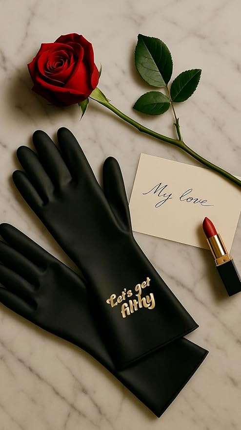 We Glove It™ Chic Black Dishwashing Gloves – Stylish, Reusable & Fun Gift with Flirty Sayings for Kitchen Cleaning
