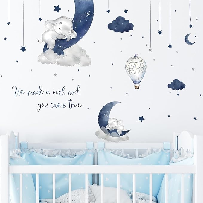 Wall Stickers Decals Kids Peel and Stick Removable for Nursery Kids Bedroom Living Room décor Boys Playroom (Blue Dream)