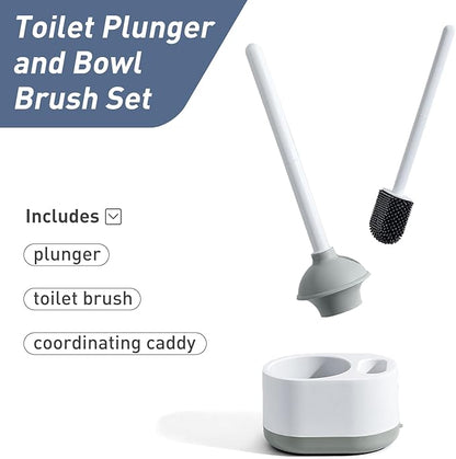 Silicone Toilet Brush Plunger Set, 2 in 1Toilet Bowl Brush and Holder Plunger Set, Plunger Toilet Brush Combo, Bathroom Toilet Brush, Toilet Brush Set, Toilet Scrubber and Plunger Set