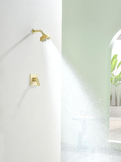 Brushed Gold Shower Faucet Set 6 Setting Shower Head 5 Inch Shower Trim Kit Modern shower valve kit High Pressure Shower Fixtures Shower System
