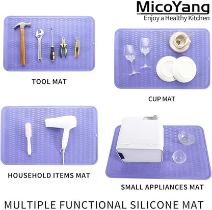 MicoYang Silicone Dish Drying Mat for Multiple Usage,Easy clean,Eco-friendly,Heat-resistant Silicone Mat for Kitchen Counter or Sink,Refrigerator or Drawer Liner Light Purple 3XL 28 inches x 18 inches