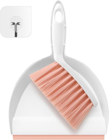 NACENA Handheld Dustpan and Broom Set – Mini Compact Brush Combo for Desktop, Sofa, Car & Kitchen Crumbs Small Cleaning Tool with Stiff Bristles, Pink
