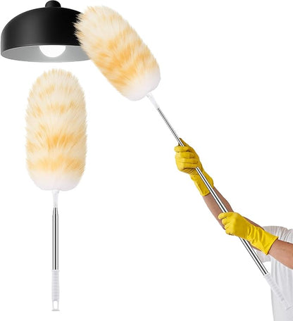 Remerry Extendable Lambswool Cleaning Duster 30-96 Inch, Wall Duster Cleaner with Stainless Steel Extension Pole for High Ceiling Fan, Interior, and Roof Dusting