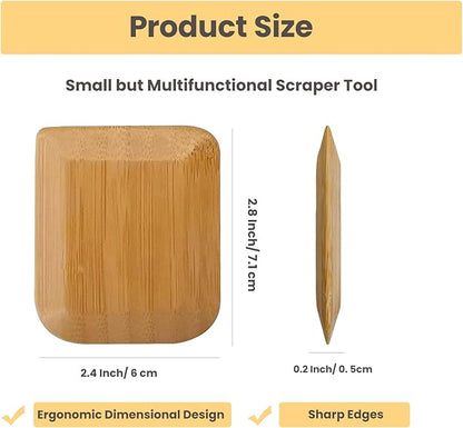 Bamboo Pan Scraper Tool (Pack of 6), Size 2.8" x 2.4" Eco-Friendly Pot Scraper,Clean Pans, Dishes, Bowls, and Plates, Removes Food Effectively Without Scratching
