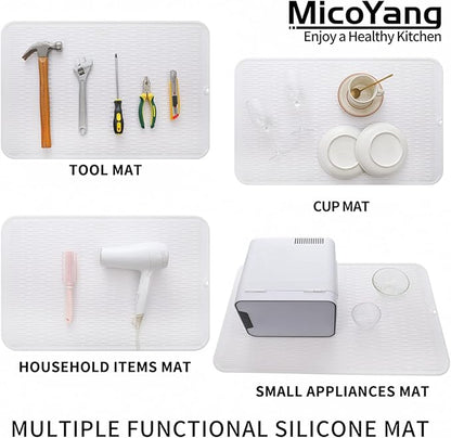 MicoYang Silicone Dish Drying Mat for Multiple Usage,Easy clean,Eco-friendly,Heat-resistant Silicone Mat for Kitchen Counter or Sink,Refrigerator or Drawer Liner White 3XL 28 inches x 18 inches