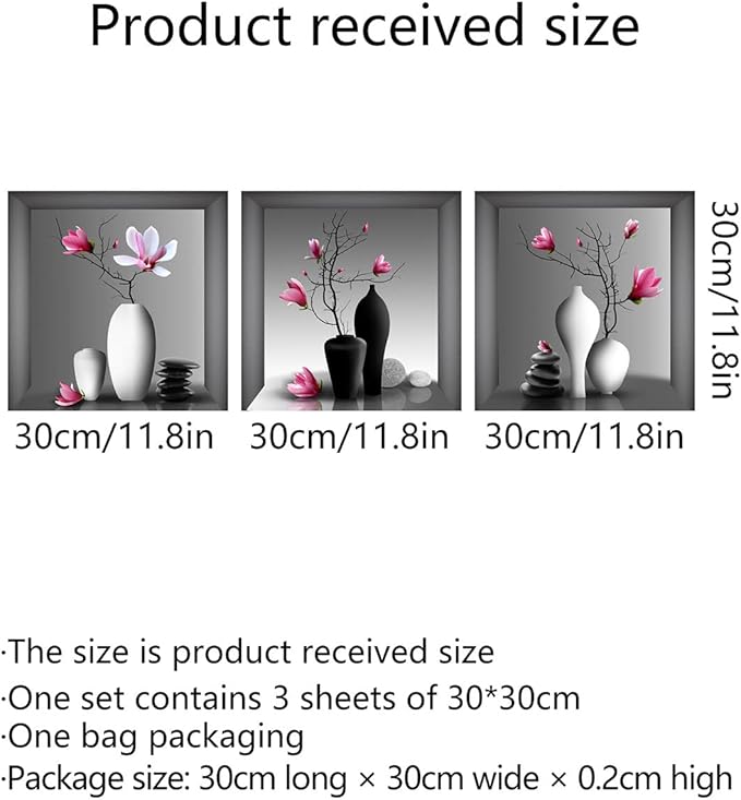 3D Wall Stickers DIY Flower Wall Decal Removable Waterproof Wall Art Decor for Bedroom Living Room Offices Home Decoration (Vase Orchid)