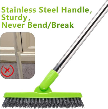 ITTAHO 2 Pack Grout Brush with Long Handle, Swivel Cleaning Grout Line Scrubber - Durable Handle Grout Cleaner Brush for Bathroom,Tile,Baseboard,Walk in Shower,Corner & Narrow Space (Green)
