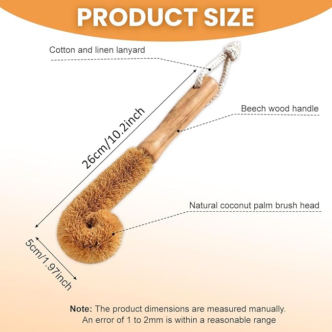 1Pcs Long Handle Scrubber with Bamboo Handle and Coconut Fibers Bristles Cleanning Brush for Glass Bottle Cup Winebottle Kitchen Home
