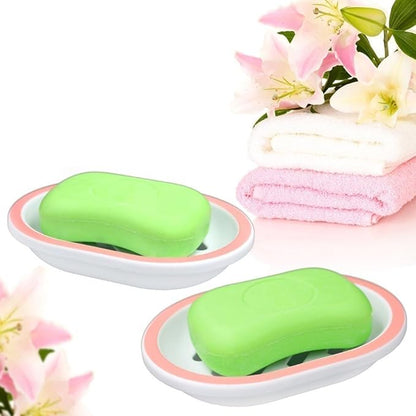 Topsky 2-Pack Oval Soap Dish, Soap Holder, Soap Saver, Easy Cleaning, Pink