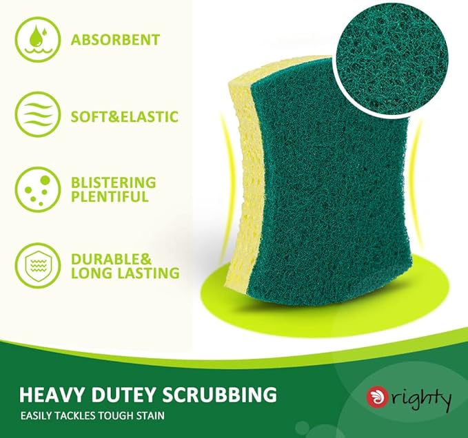 ORIGHTY Heavy Duty Cellulose Scrub Sponges Kitchen, Powerful Scrubbing & Cleaning, Suitable for Washing Dishes and Kitchen Cleaning, Absorbent & Rich Foam, 12 Count