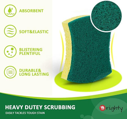 ORIGHTY Heavy Duty Cellulose Scrub Sponges Kitchen, Powerful Scrubbing & Cleaning, Suitable for Washing Dishes and Kitchen Cleaning, Absorbent & Rich Foam, 12 Count