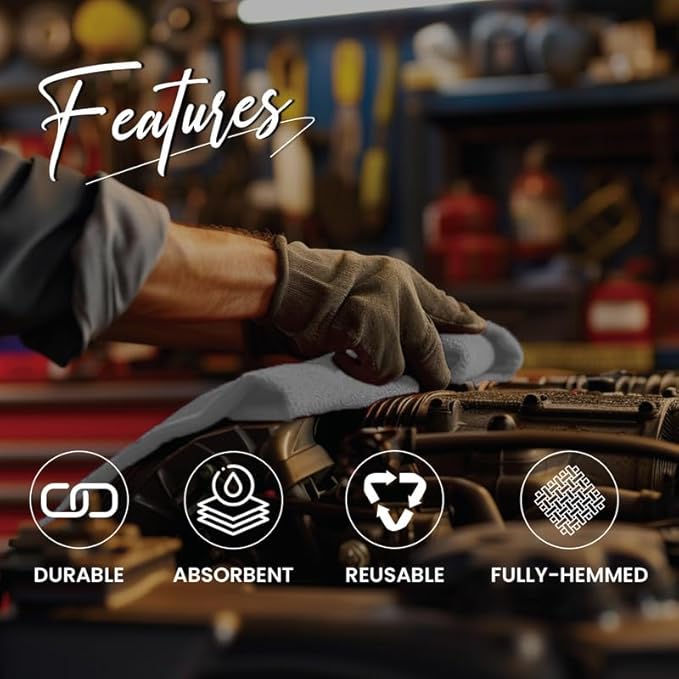 Shop Towels (White, 25-Pack) - Bulk Cleaning Towel in a Bag, Mechanic Cotton Wipes for Car Maintenance, Auto Mechanics & Garage, Wipe Grease & Oil, Machine Wash & Reusable