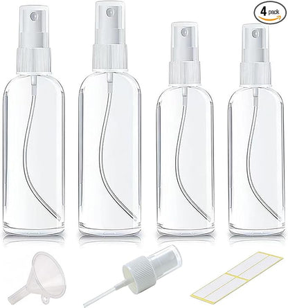 Small Spray Bottle, Clear Empty Mini Travel Plastic Bottle. Premium spray bottles for perfumes and cosmetics. 2 * 1oz, 2 * 1.7oz. (4 Pack)