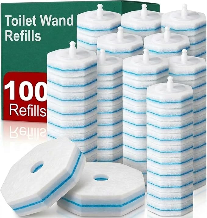 Toilet Wand Refills, Disposable Toilet Brush Refill Heads Compatible with Household Brushes Scrubbers, 3-Layer Scrubbing Pads for Quick Bathroom Toilet Bowl Cleaners Local Stock (Blue(100pcs))