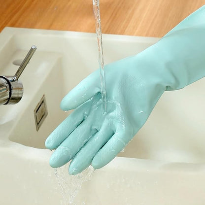 RARITYUS Household Kitchen Cleaning Gloves Waterproof Cotton Lined Dishwashing Non-Slip Long Cuff Gloves