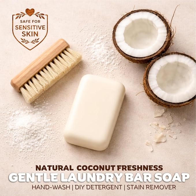 Kelebs Natural Laundry Soap Bar for Sensitive Skin with Organic Coconut - Delicate Laundry Stain Remover for Clothes, Underwear, Collar - Gentle Baby Laundry Soap | 5 Bars