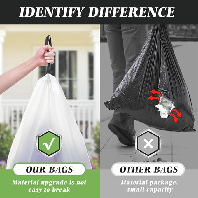 18 Gallon 120 Counts Strong Drawstring Trash Bags Garbage Bags by Teivio, Bathroom Trash Can Bin Liners, Plastic Bags for home office kitchen, White