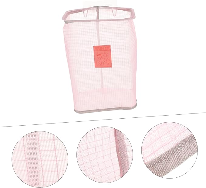 MAGICLULU Folding Wall-mounted Dirty Clothes Storage Basket Mesh Laundry Organizer Nail Hook Space-saving for Apartments and Hotels Pink