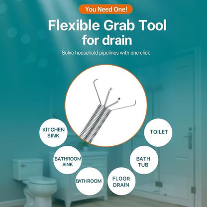 Drain Snake, Drain Cleaner & Hair Clog Remover Tool – Flexible Plumbing Snake for Toilet, Sink, Shower, Bathtub – Heavy Duty Manual Drain Auger with Grabber (35inches, 63inches, 79inches)