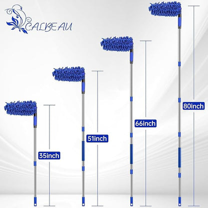 CALBEAU Ceiling Fan Cleaner Duster with 80" Extension Pole, Flexible and Washable Chenille Fan Duster for High Ceiling Fan Blades Light Fixtures Furnitures