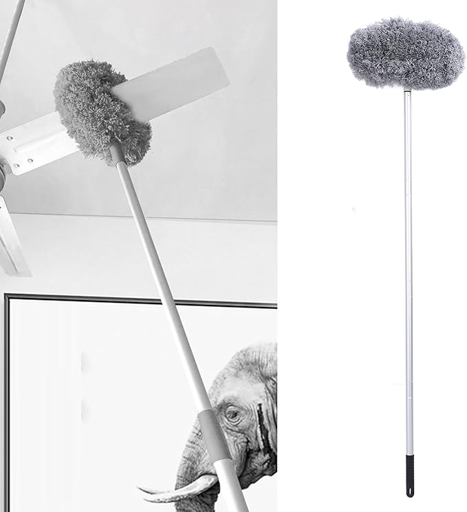 Extendable Long Handle, Ceiling Fan Blade Cleaning Tool Reusable Washable Microfiber Mop Microfibre Duster for high Ceilings, Cobweb Telescopic Extension Pole kit, Duster