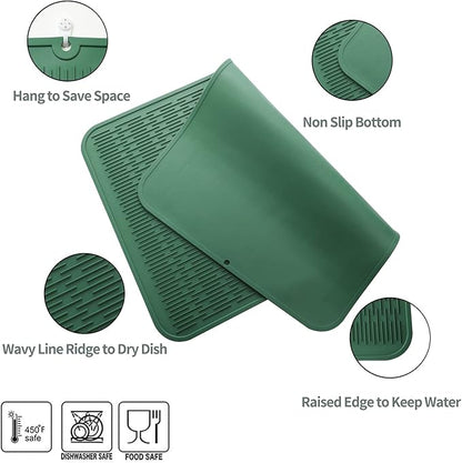 MicoYang Silicone Dish Drying Mat for Multiple Usage,Easy clean,Eco-friendly,Heat-resistant Silicone Mat for Kitchen Counter or Sink,Refrigerator or Drawer Liner Green 3XL 28 inches x 18 inches