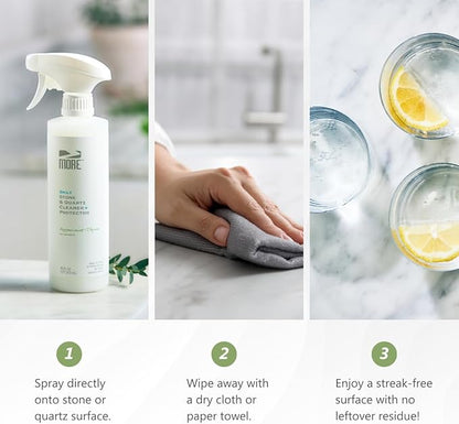 MORE Stone & Quartz Cleaner + Protector - Water-Based Surface Spray - Granite, Quartz & Marble Cleaner - For Kitchen & Bathroom Countertops & Floors - Peppermint-Thyme Essential Oil - Pint (16oz)
