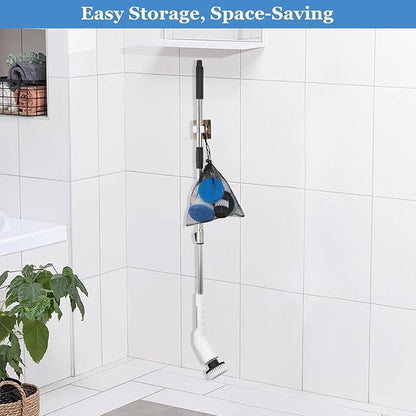 Fixm Cordless Electric Spin Scrubber, Powerful 2-Speed Shower & Bathroom Cleaner with LED Display, Adjustable Handle & 11 Brush Heads, Lightweight, Rechargeable & Perfect for Tough Grime