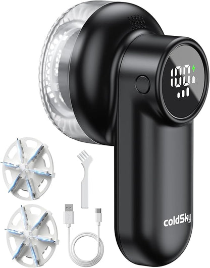 coldSky Rechargeable Fabric Shaver, Lint Shaver with Digital Display, Sweater Shaver with 6-Leaf Blades and Safety Lock, 3-Speeds Defuzzer Remove Fuzz, Pills from Clothes, Furniture, Sofa, Blanket