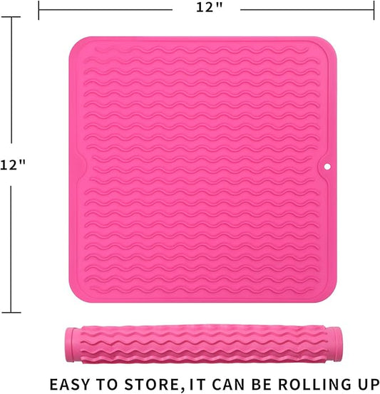 MicoYang Silicone Dish Drying Mat for Multiple Usage,Easy clean,Eco-friendly,Heat-resistant Silicone Mat for Kitchen Counter or Sink,Refrigerator or Drawer liner Rose M 12 inches x 12 inches