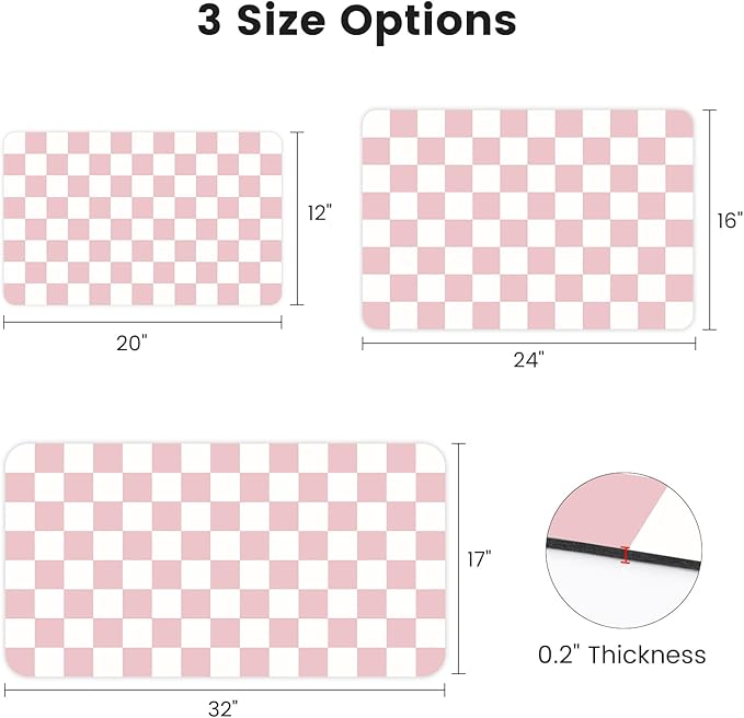 17" x 32" Checkered Dish Drying Mat for Kitchen Counter, Absorbent Coffee Bar Mat for Espresso Machine Coffee Countertops Accessories (Pink)