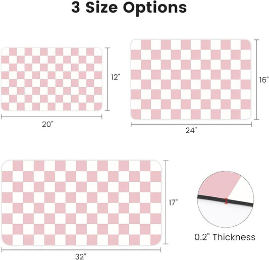 12" x 20" Checkered Dish Drying Mat for Kitchen Counter, Absorbent Coffee Bar Mat for Espresso Machine Coffee Countertops Accessories (Pink)