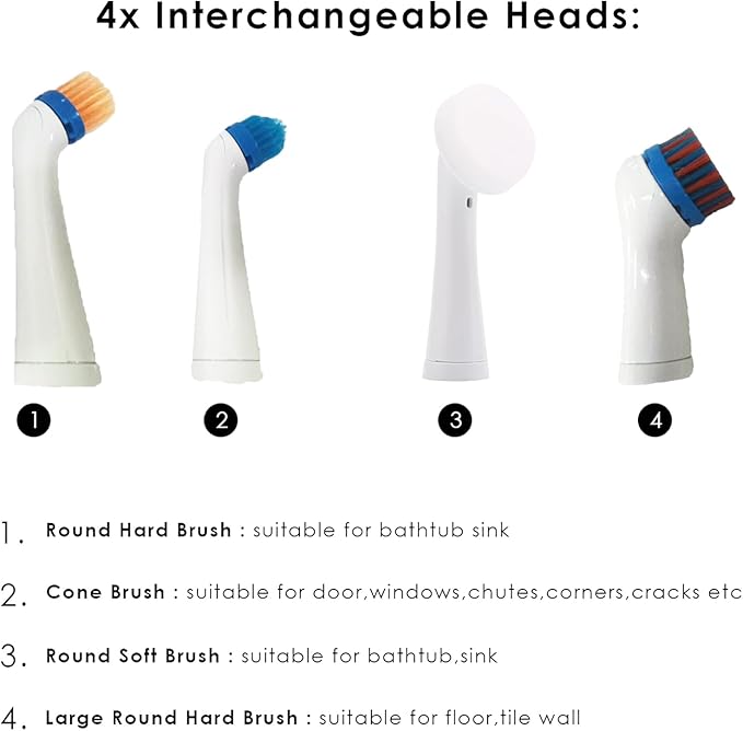 Electric Battery Powered Scrub Brush, Cordless Electric Cleaning Brush, Multi-Purpose Power Scrubber with 5 Brush Heads & 3 Sponge Pads Home, Kitchen, Bathroom, Grout, Tile, Shower, Tub