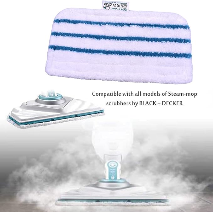 6 Pack Washable Mop Pads Replacements Compatible with Black + Decker Steam Mop (compares to SMP20). Fits: 1600 Series, HSMC1300FX HSMC1321 HSMC1361SGP BDH1855SM BDH1760SM BDH1765SM BDH1720SM BDH1725SM