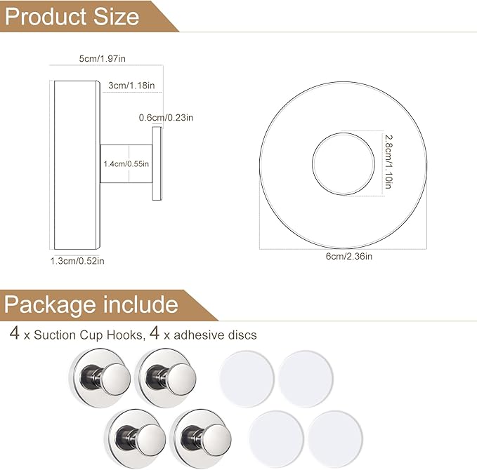 ZESLMG Chrome Suction Cup Hooks for Glass Window, Shower Hook for Inside Shower, Removable Towel Hooks for Bathroom Kitchen Wall Glass Door, Wreaths Loofah Suction Hook for Hanging, 4 Pack