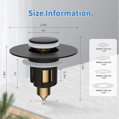 iFealClear Metal Universal Bathroom Sink Stopper, Upgraded Stainless Steel Sink Drain Strainer for 1.1''~2.36" Basin Pop Up Drain Strainer, Anti-Clogging Filter Basket, Matte Black