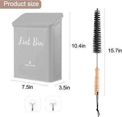 SUBEKYU Metal Magnetic Lint Bin for Laundry Room, Wall Mounted Lint Box Holder with Lid for Dryer,Light Grey