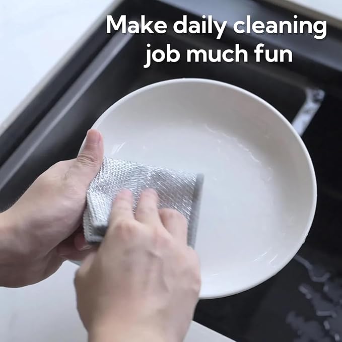 Multipurpose Wire Dishwashing Rags - 5Pcs Non Scratch Wire Dishcloths | Double Layered Microfiber Cleaning Cloths | Reusable Steel Metal Wire Cloth Mesh Miracle Cleaning Cloths for Home and Kitchen