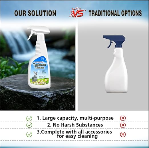 SnowLily Headstone Cleaner for Graves,Granite Cleaner & Stone Renewer, Formulated to Clear Moss & Stains from Quartz, Tile & Slate | Includes 4 Pcs Tool Kit | 16.9 OZ