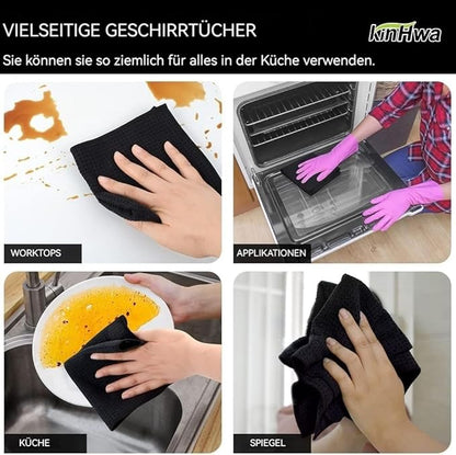 KinHwa Microfiber 6 Pack Dish Cloths Thick Waffle Weave Kitchen Dish Drying Towel Rags Super Absorbent Kitchen Tea Towels Sets 12inch x 12inch Black