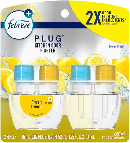 Febreze Plug In Air Freshener, Odor-Fighting Scented Oil Refill, Kitchen Odor Fighter, 2 Refills