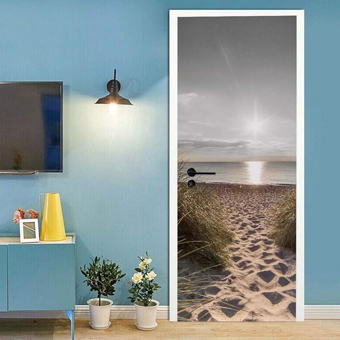 3D Peel and Stick Murals - Beach Path - Wallpaper Self-Adhesive Decals Removable PVC Waterproof Door Poster for Bedroom Living Room Decoration 37.4 x 78.7 inch
