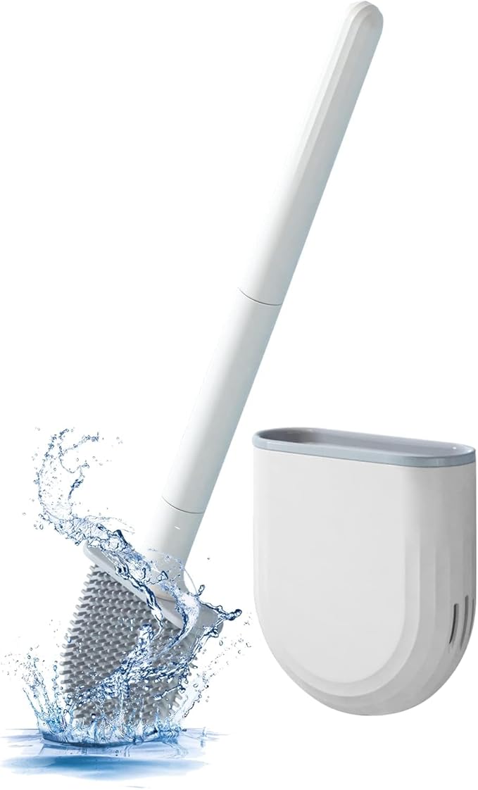 RV Silicone Toilet Brush with Holder, Toilet Bowl Brush for RV Travel Trailers/Campers, Anti-Drip Anti-Roll Compact Toilet Cleaner for Small Bathroom,Made by RVers for RVers