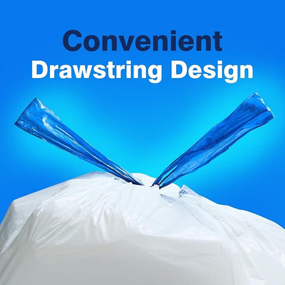 300 Count Tall Kitchen Drawstring Trash Bags, 13 Gallon, 100% Post-Consumer Recycled, Commercial Garbage Bags, GRS Compliant, Unscented, White