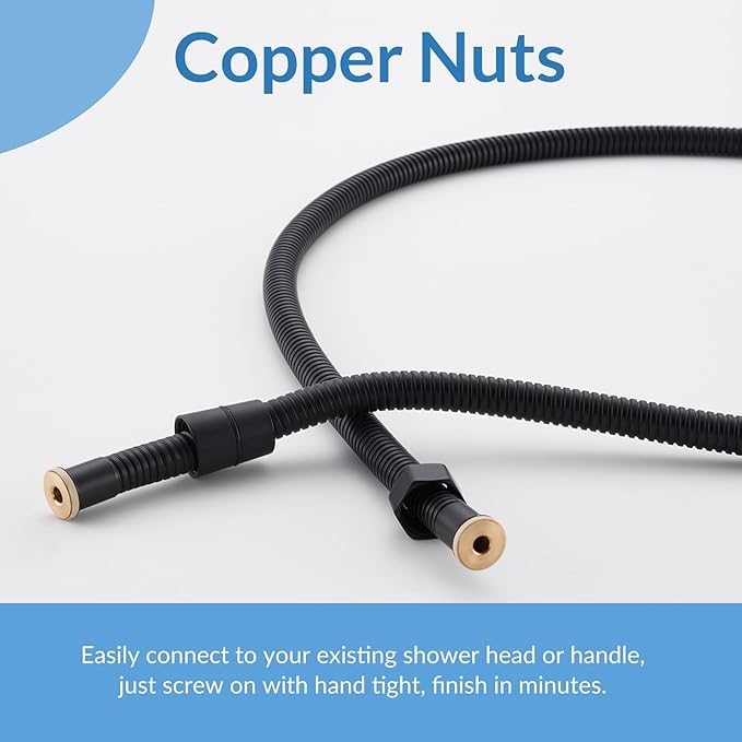Flexible Shower Hose 59 Inches, APLusee 304 Stainless Steel Shower Tube With Swivel Brass Connector, Extension Replacement Part For Handheld Sprayer And Bidet, Matte Black