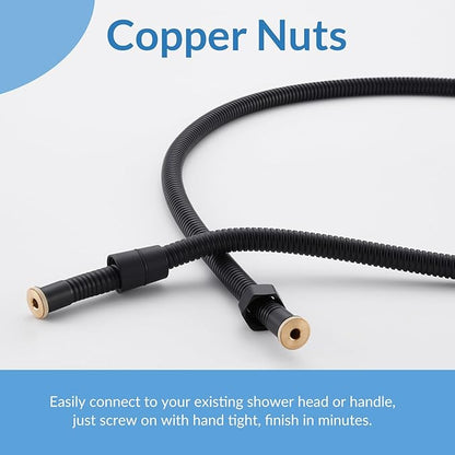 Flexible Shower Hose 59 Inches, APLusee 304 Stainless Steel Shower Tube With Swivel Brass Connector, Extension Replacement Part For Handheld Sprayer And Bidet, Matte Black