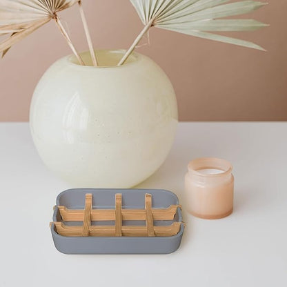 Aoheuo Modern Bamboo Fiber soap Holder and soap Dish Combination (Removable),5.12 Long by 3 Wide, 0.98 inches high, Used in Kitchens, bathrooms, and bar Sinks (Gray(3 Pack))