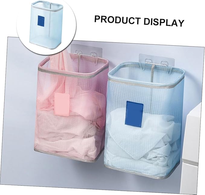 Holibanna Wall Mounted Foldable Laundry Basket Blue Cloth Storage Container for Dirty Clothes Eco-friendly Bathroom Organizer Space-saving Design for Home Use