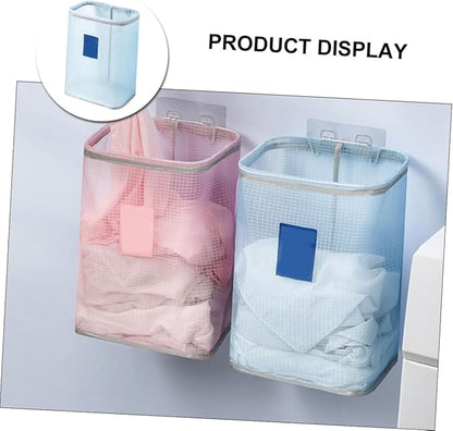 Holibanna Wall Mounted Foldable Laundry Basket Blue Cloth Storage Container for Dirty Clothes Eco-friendly Bathroom Organizer Space-saving Design for Home Use