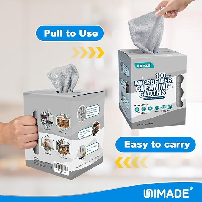 Microfiber Cleaning Cloth, 100 Sheets Microfiber Towels for Cars Commercial Grade Washcloths Lint-Free Bulk Shop Towel Cleaning Rags for Household Restaurant Garage Housekeeping, 11"x 9", Grey